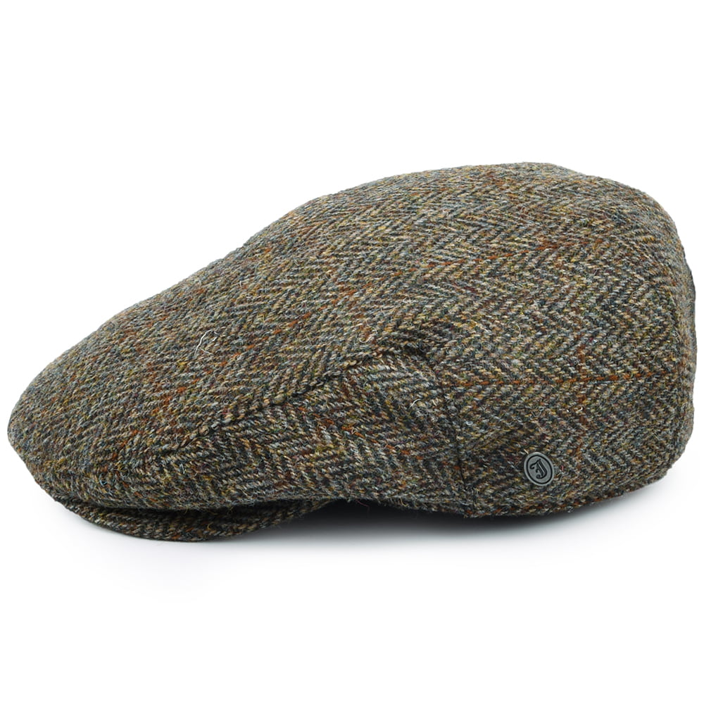 Gorra plana Lundale de HARRIS TWEED diseño de espiga de Jaxon & James - Verde Oliva-Marrón