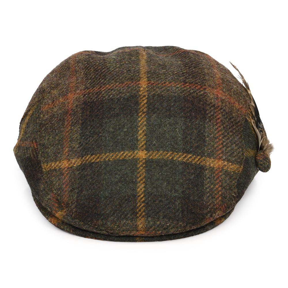 Gorra plana pluma de lana británica Tela escocesa para mujeres de Failsworth - Verde-Multi