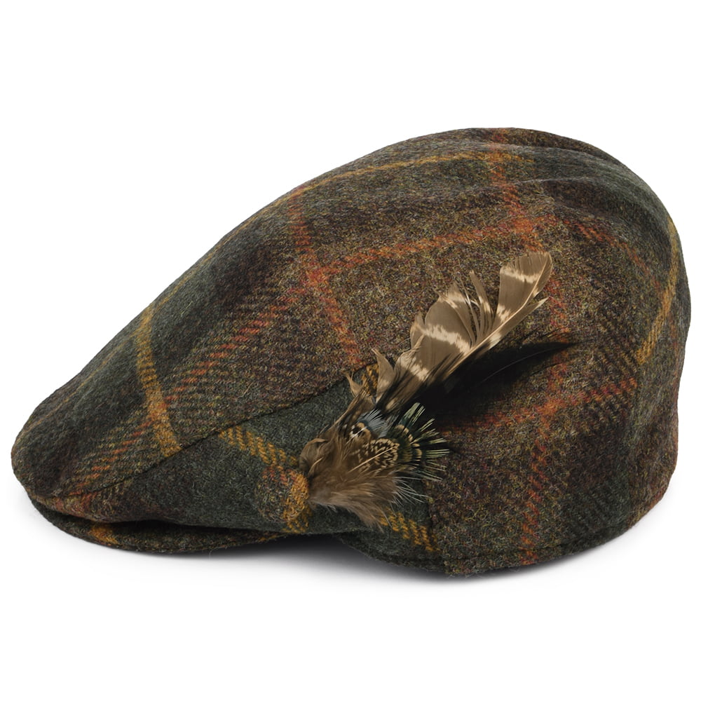 Gorra plana pluma de lana británica Tela escocesa para mujeres de Failsworth - Verde-Multi