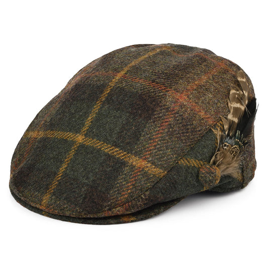 Gorra plana pluma de lana británica Tela escocesa para mujeres de Failsworth - Verde-Multi