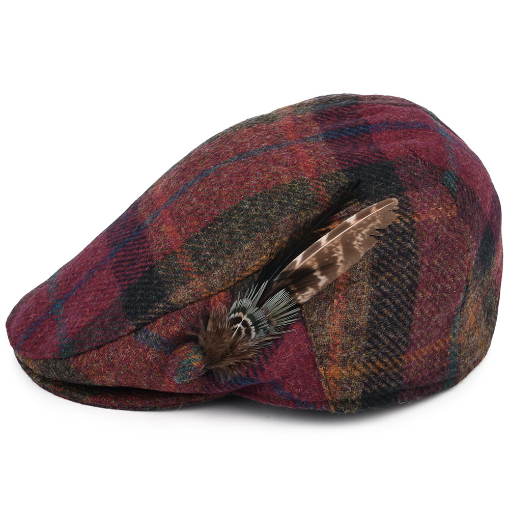 Gorra plana pluma de lana británica Tela escocesa para mujeres de Failsworth - Rosa-Multi