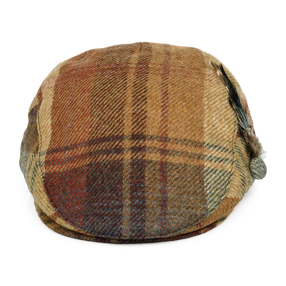Gorra plana pluma de lana británica Tela escocesa para mujeres de Failsworth - Mostaza-Multi