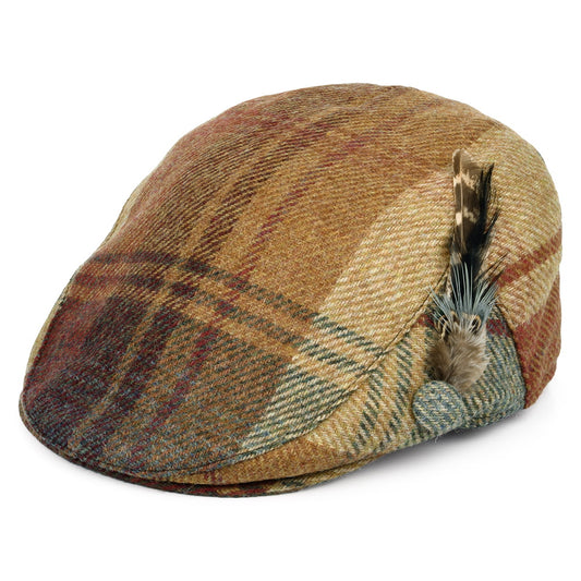 Gorra plana pluma de lana británica Tela escocesa para mujeres de Failsworth - Mostaza-Multi