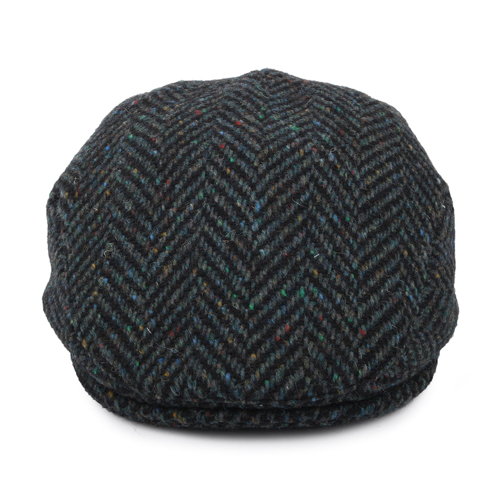 Gorra plana Stravalley de Tweed Donegal diseño de espiga de Jaxon & James - Mezcla de Azules