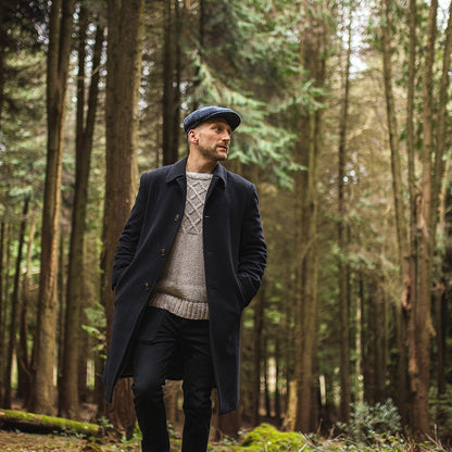 Gorra Newsboy Pettigo de Tweed Donegal diseño de espiga de Jaxon & James - Azul Marino-Negro