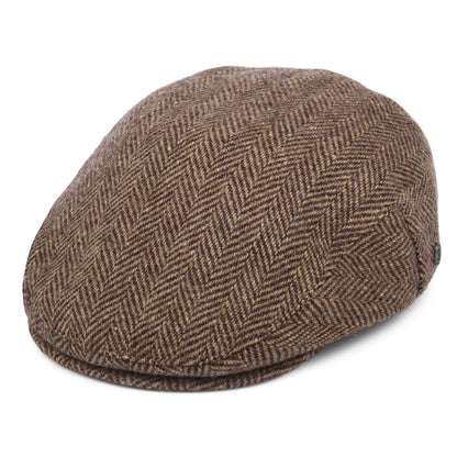 Gorra plana Ballyboe de Tweed Donegal diseño de espiga de Jaxon & James - Burdeos-Camel