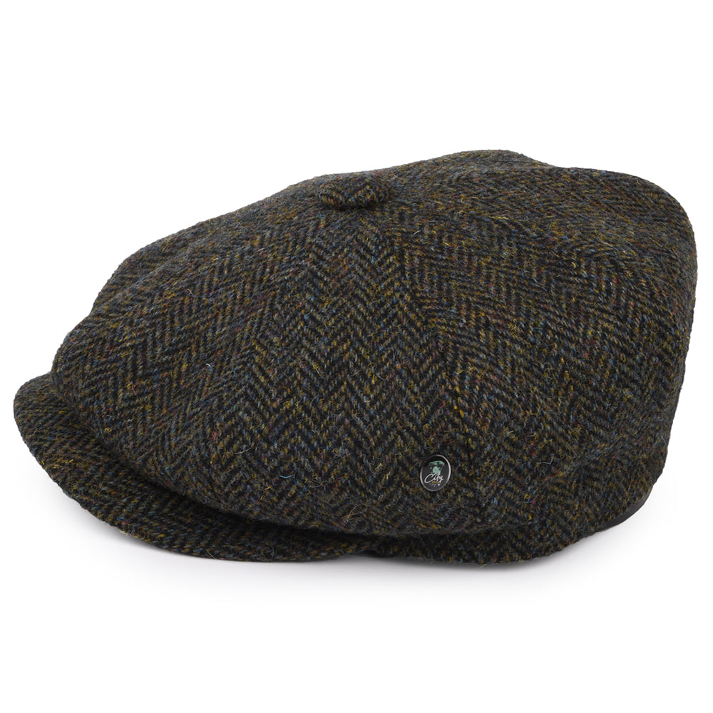 Gorra Newsboy ajuste profundo de HARRIS TWEED Mezcla de tonos de City Sport - Bosque-Azul Marino