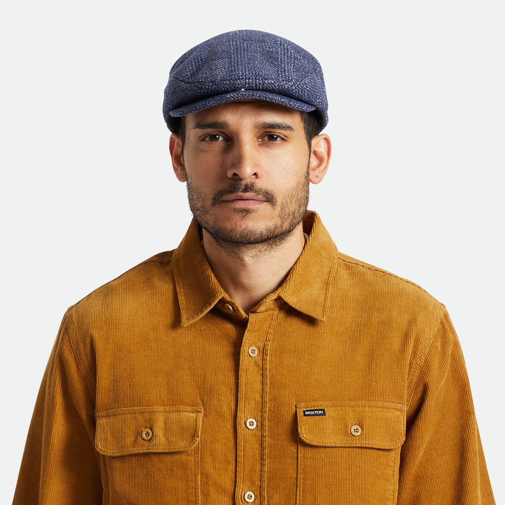 Gorra plana Hooligan a cuadros de Brixton - Azul Marino-Blanco Roto