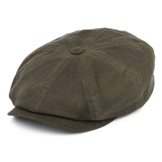 Gorra Newsboy Hatteras Vintage de algodón encerado con orejeras de Stetson - Verde Oliva