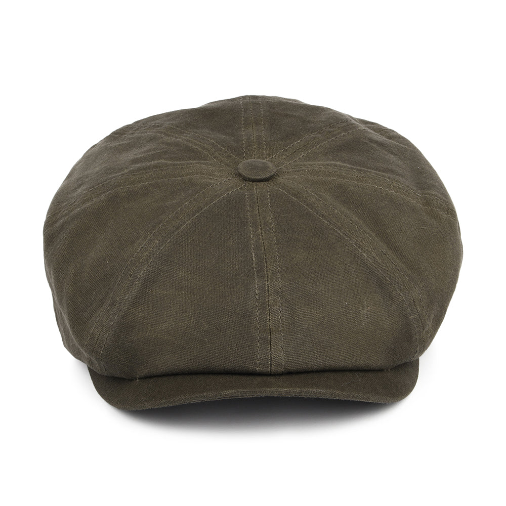 Gorra Newsboy Hatteras Vintage de algodón encerado con orejeras de Stetson - Verde Oliva