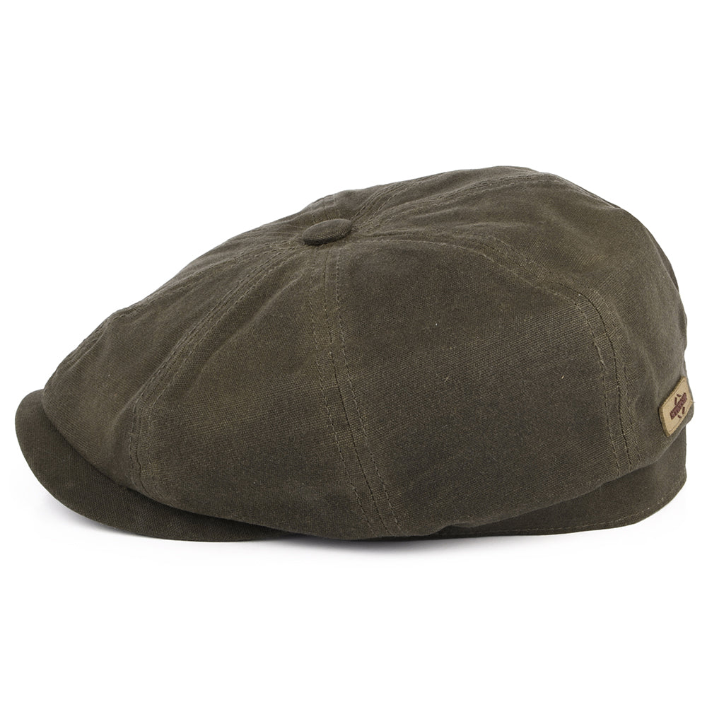 Gorra Newsboy Hatteras Vintage de algodón encerado con orejeras de Stetson - Verde Oliva