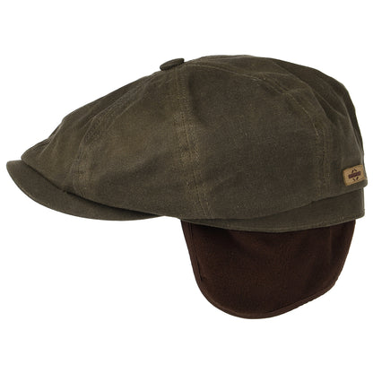 Gorra Newsboy Hatteras Vintage de algodón encerado con orejeras de Stetson - Verde Oliva