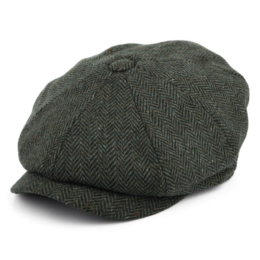 Gorra Newsboy Bridgetown de Tweed Donegal diseño de espiga de Jaxon & James - Bosque-Salvia