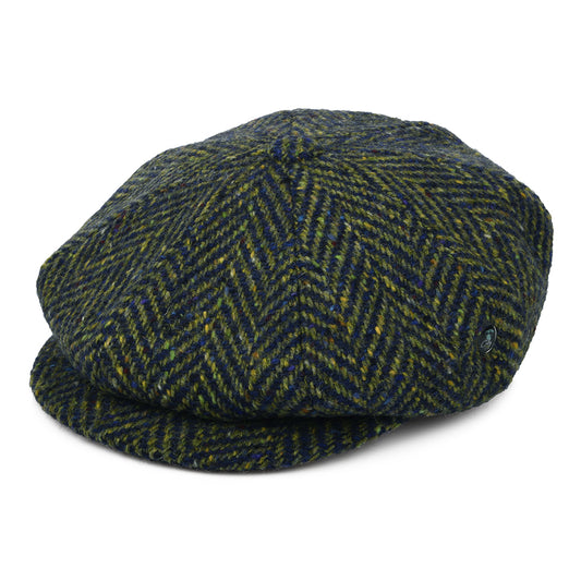 Gorra Newsboy redonda de Tweed Donegal diseño de espiga de City Sport - Oliva-Azul