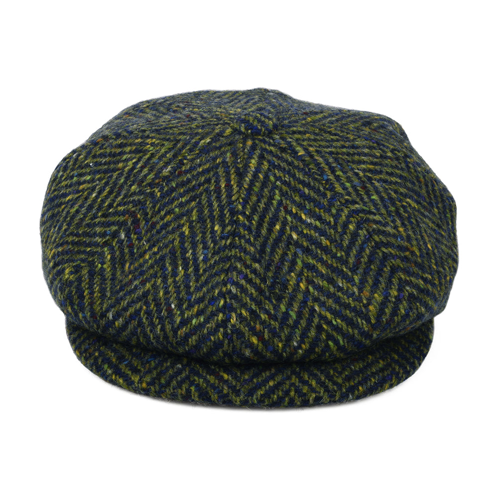 Gorra Newsboy redonda de Tweed Donegal diseño de espiga de City Sport - Oliva-Azul