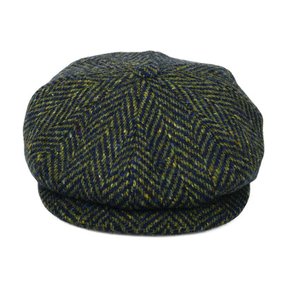 Gorra Newsboy redonda de Tweed Donegal diseño de espiga de City Sport - Oliva-Azul