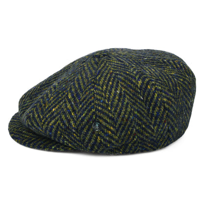 Gorra Newsboy redonda de Tweed Donegal diseño de espiga de City Sport - Oliva-Azul