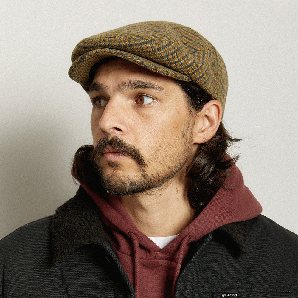 Gorra plana Hooligan pata de gallo de Brixton - Verde Oliva Claro-Marrón
