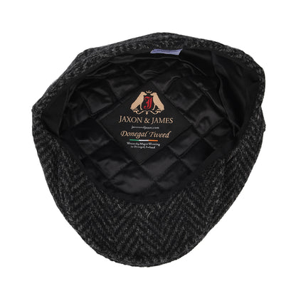 Gorra Newsboy Glencoagh de Tweed Donegal grueso diseño de espiga de Jaxon & James - Negro-Antracita