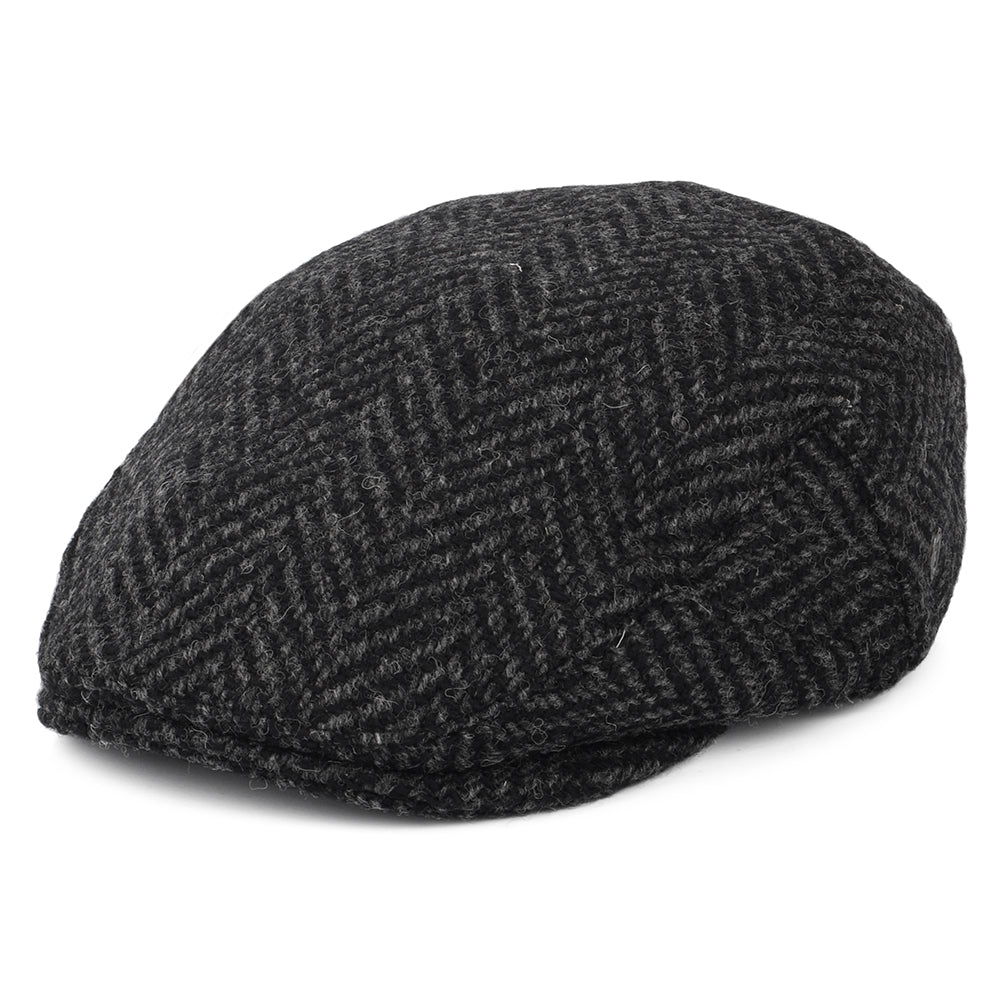 Gorra plana Drumbarron de Tweed Donegal grueso diseño de espiga de Jaxon & James - Negro-Antracita