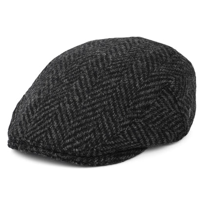 Gorra plana Drumbarron de Tweed Donegal grueso diseño de espiga de Jaxon & James - Negro-Antracita