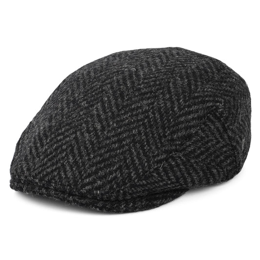 Gorra plana Drumbarron de Tweed Donegal grueso diseño de espiga de Jaxon & James - Negro-Antracita
