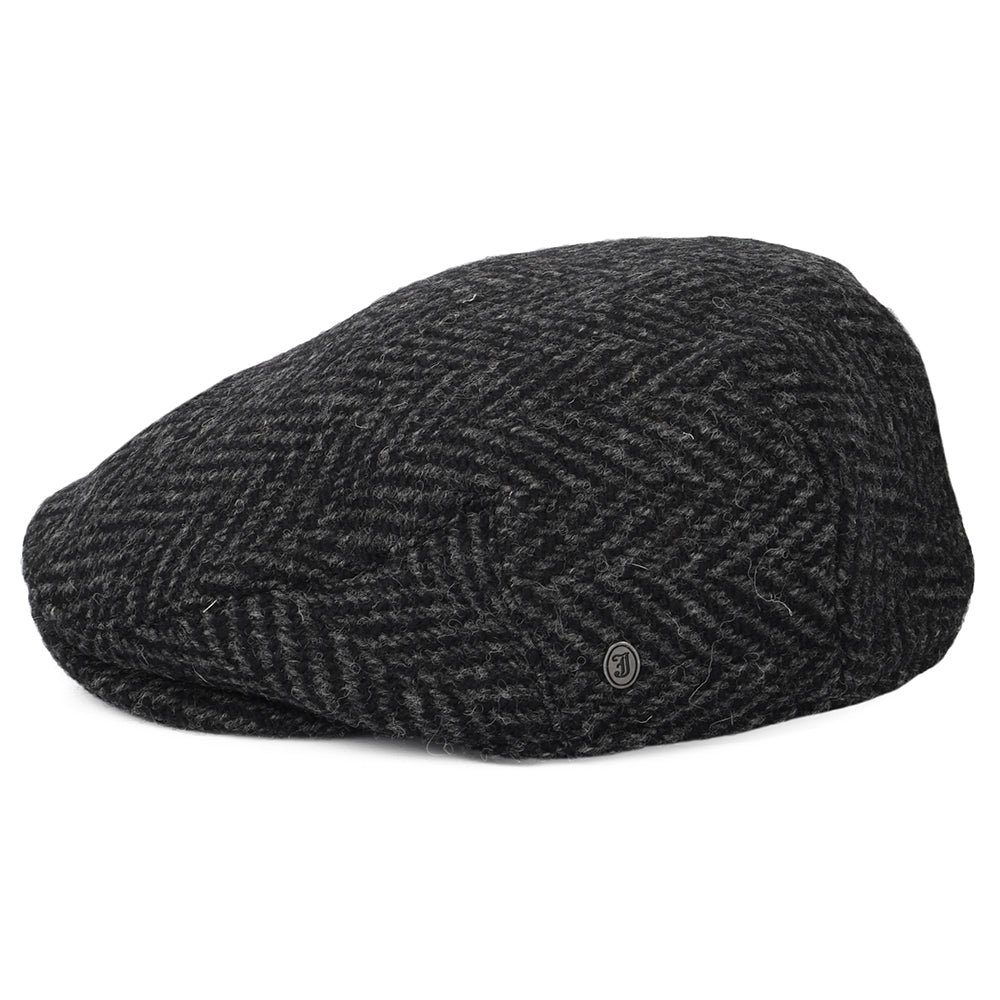 Gorra plana Drumbarron de Tweed Donegal grueso diseño de espiga de Jaxon & James - Negro-Antracita