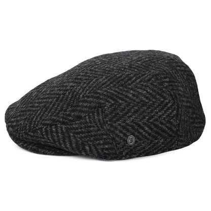 Gorra plana Drumbarron de Tweed Donegal grueso diseño de espiga de Jaxon & James - Negro-Antracita
