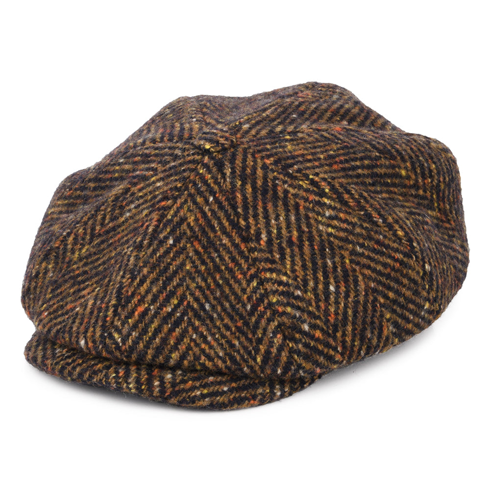 Gorra Newsboy Hatteras de lana virgen diseño de espiga de Stetson - Azul Marino-Coñac