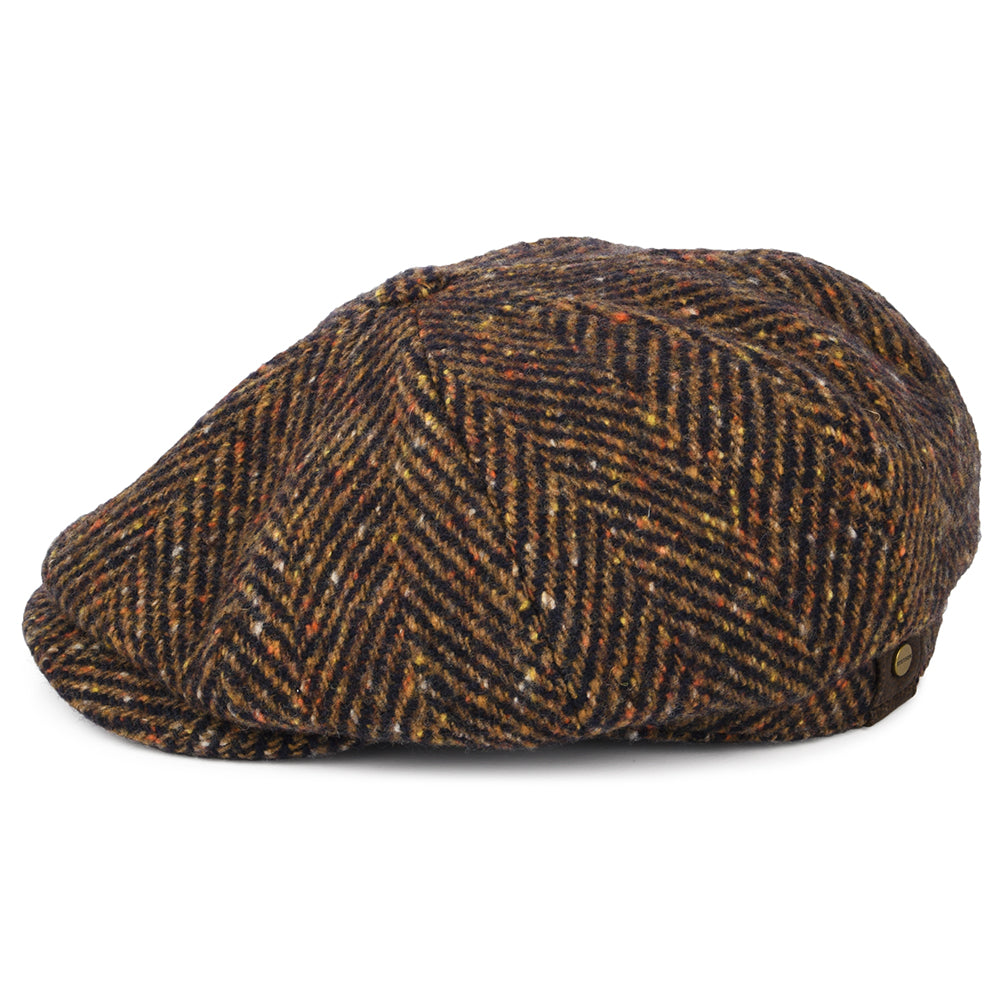 Gorra Newsboy Hatteras de lana virgen diseño de espiga de Stetson - Azul Marino-Coñac