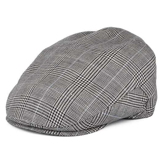 Gorra plana Ascot Camberley de mezcla de lino Príncipe de Gales de Christys - Negro-Blanco-Azul