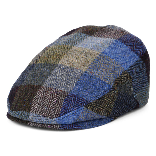 Gorra plana de Tweed Donegal con patrón de espiga de City Sport - Azul-Verde