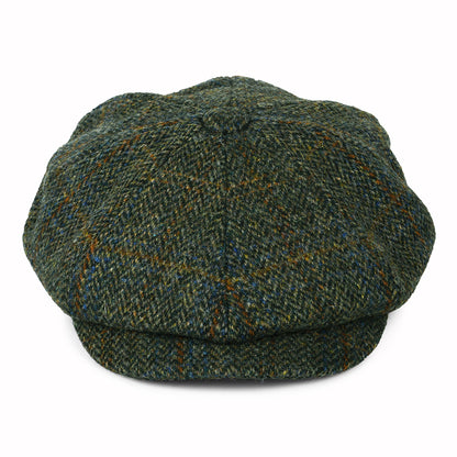 Gorra Newsboy redonda Carloway de Harris Tweed diseño de espiga de Failsworth - Verde Oliva-Azul-Ladrillo