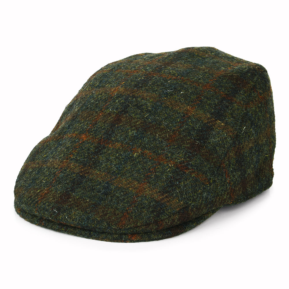 Gorra plana Oban de HARRIS TWEED a cuadros con orejeras de Failsworth - Oliva-Ladrillo