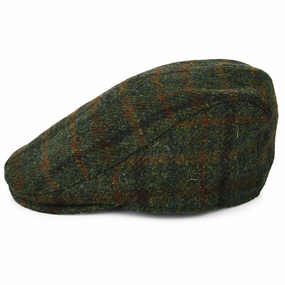 Gorra plana Oban de HARRIS TWEED a cuadros con orejeras de Failsworth - Oliva-Ladrillo