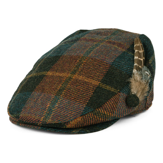 Gorra plana pluma de lana británica Tela escocesa para mujeres de Failsworth - Verde Azulado-Ladrillo