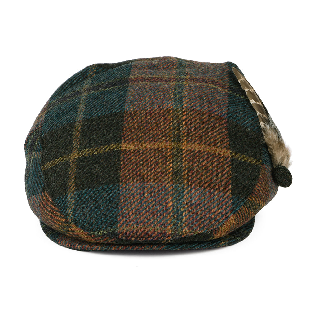 Gorra plana pluma de lana británica Tela escocesa para mujeres de Failsworth - Verde Azulado-Ladrillo