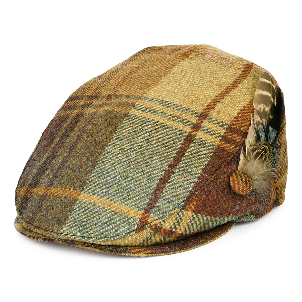 Gorra plana pluma de lana británica Tela escocesa para mujeres de Failsworth - Mostaza-Marrón-Vino