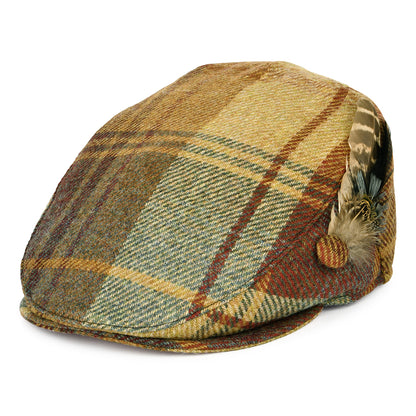 Gorra plana pluma de lana británica Tela escocesa para mujeres de Failsworth - Mostaza-Marrón-Vino