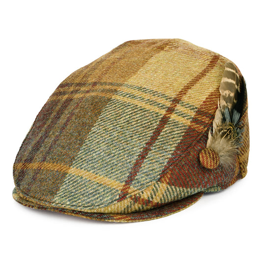 Gorra plana pluma de lana británica Tela escocesa para mujeres de Failsworth - Mostaza-Marrón-Vino