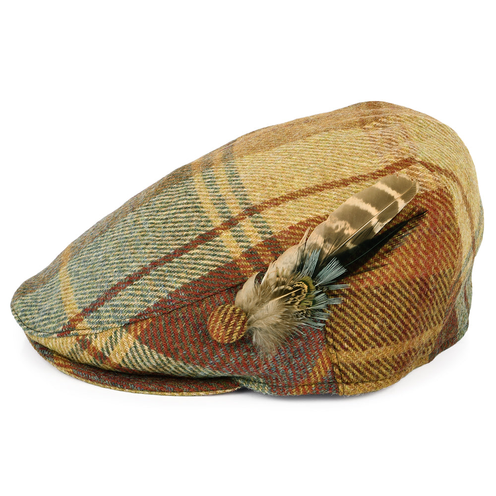 Gorra plana pluma de lana británica Tela escocesa para mujeres de Failsworth - Mostaza-Marrón-Vino