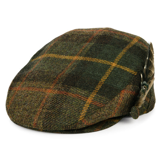 Gorra plana pluma de lana británica Tela escocesa para mujeres de Failsworth - Verde- Marrón-Mostaza