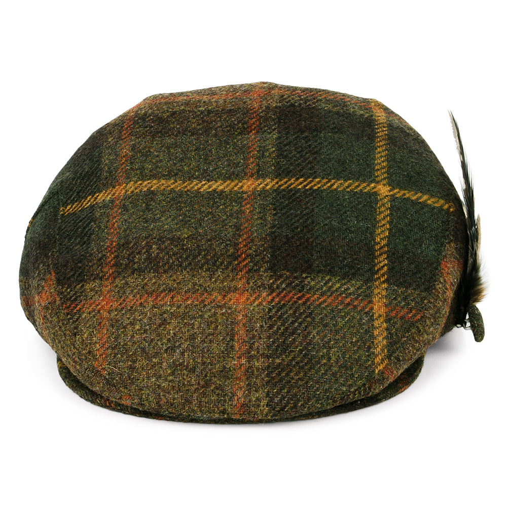 Gorra plana pluma de lana británica Tela escocesa para mujeres de Failsworth - Verde- Marrón-Mostaza