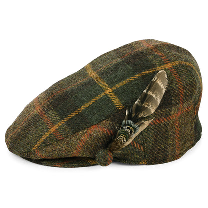Gorra plana pluma de lana británica Tela escocesa para mujeres de Failsworth - Verde- Marrón-Mostaza