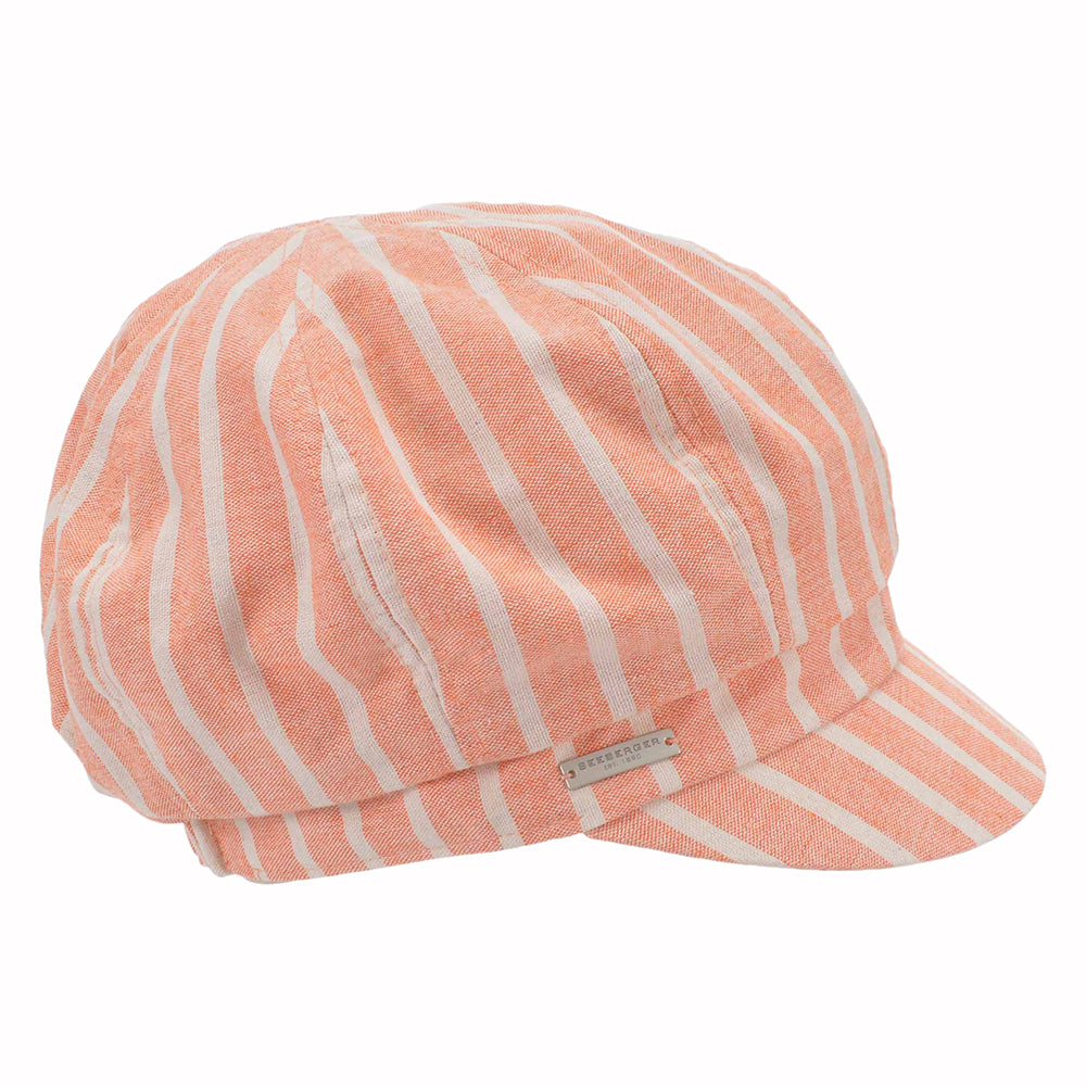 Gorra Baker Boy de algodón y lino con franjas de Seeberger - Natural-Anaranjado