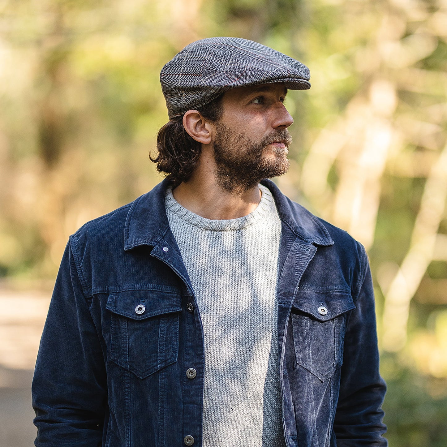 Gorra plana de tweed de Jaxon & James - Marrón-Gris