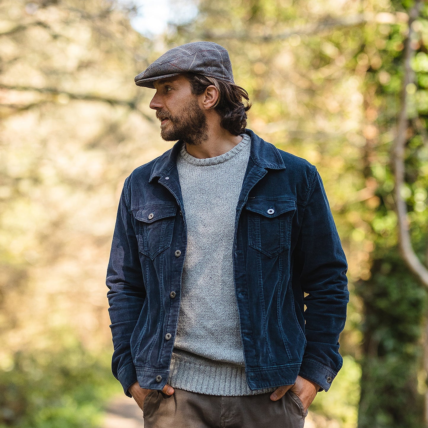 Gorra plana de tweed de Jaxon & James - Marrón-Gris