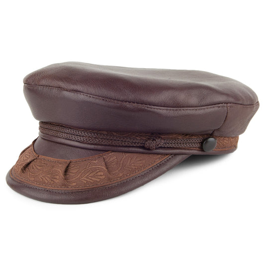 Gorra marinera griega de cuero de Jaxon & James - Marrón Oscuro