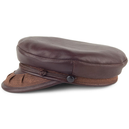 Gorra marinera griega de cuero de Jaxon & James - Marrón Oscuro