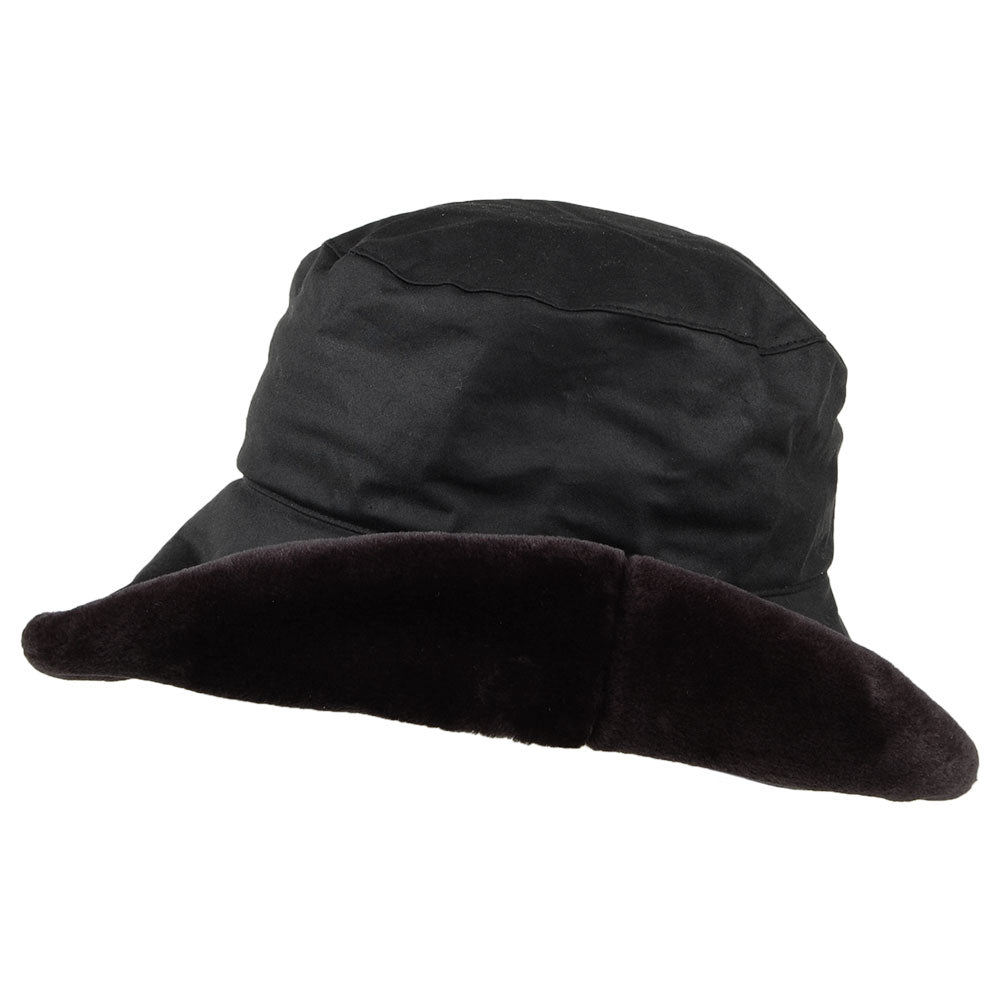 Sombrero de Pescador Algodón Encerado Ribete en piel sintética de Failsworth - Negro